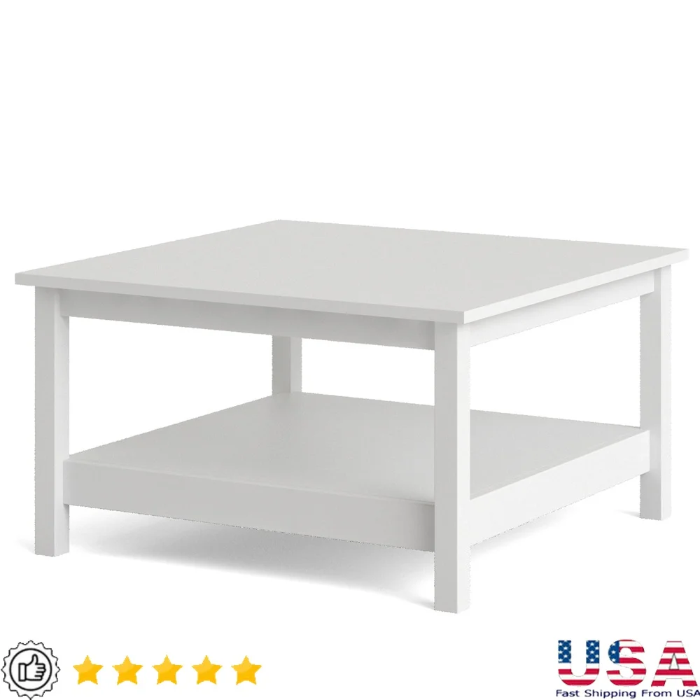 

Modern Traditional Coffee Table with Open Shelf Living Room Office Storage Easy Assembly Scandinavian Design Wood Composite