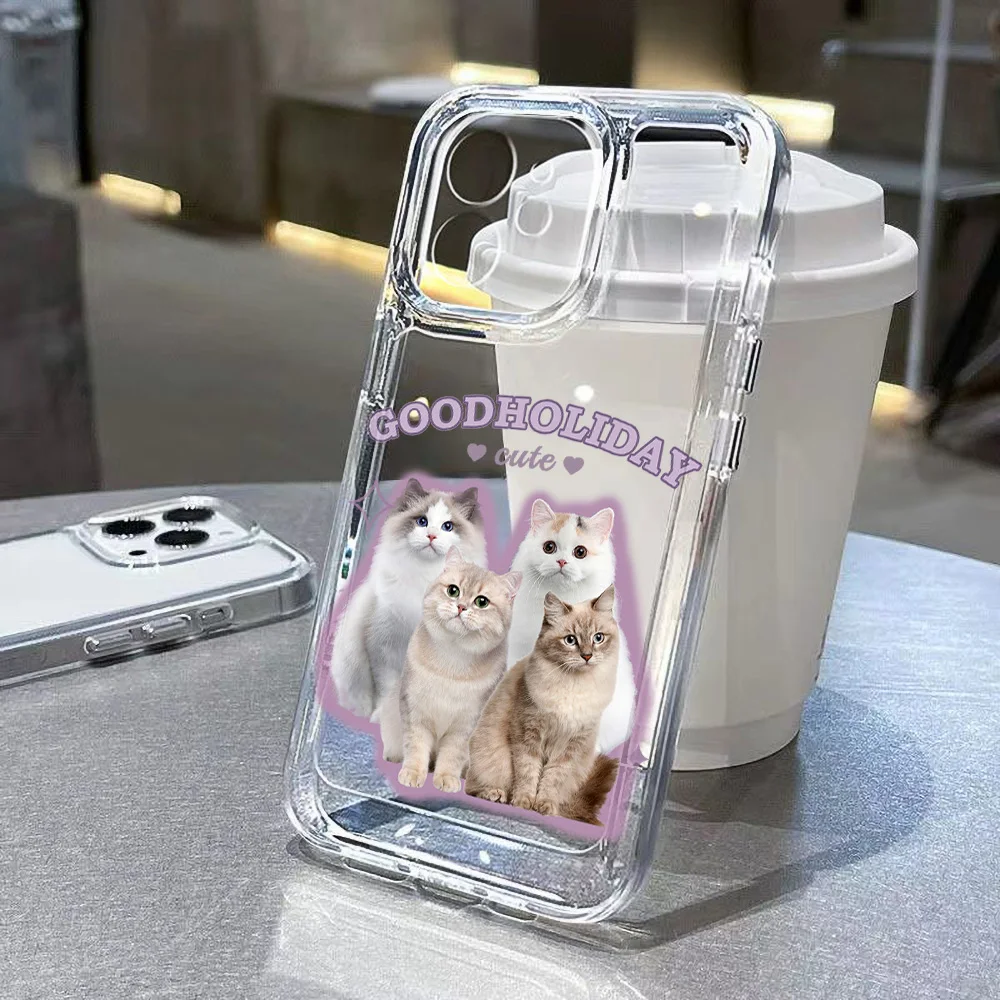 INS Cute Cat Animal Phone Case For iPhone 13 11 12 14 15 16 Pro Max X XS Max XR SE 2020 7 8 Plus Soft Silicone Protective Cover