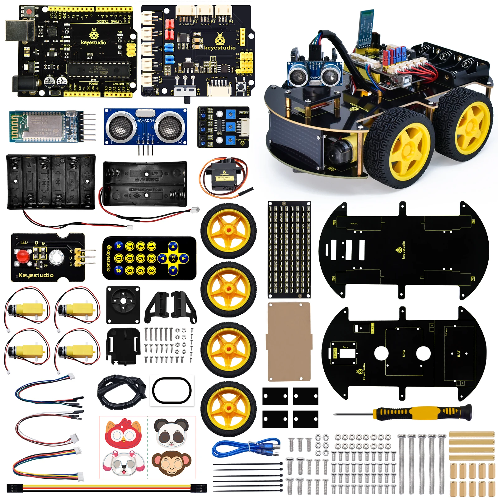 Keyestudio 4WD Multi BT Smart Car for Arduino Kit Robot Upgraded V2.0 W/LED Display Stem EDU /Scratch Programming DIY Robot Car