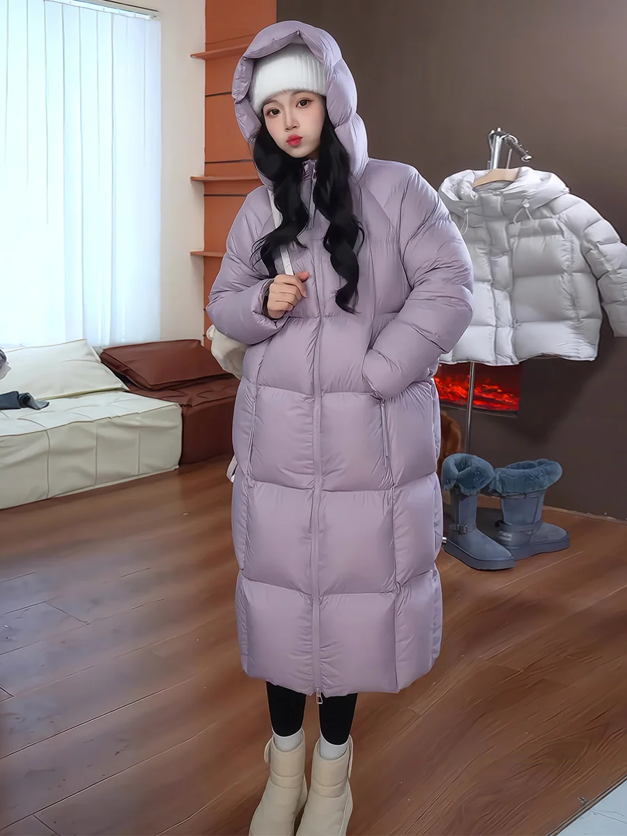 

Purple Long Hooded White Du down Puffer Jaet Women's Winter New Cloud Foam Loose Warm Bread Coat Sli Commute Sle