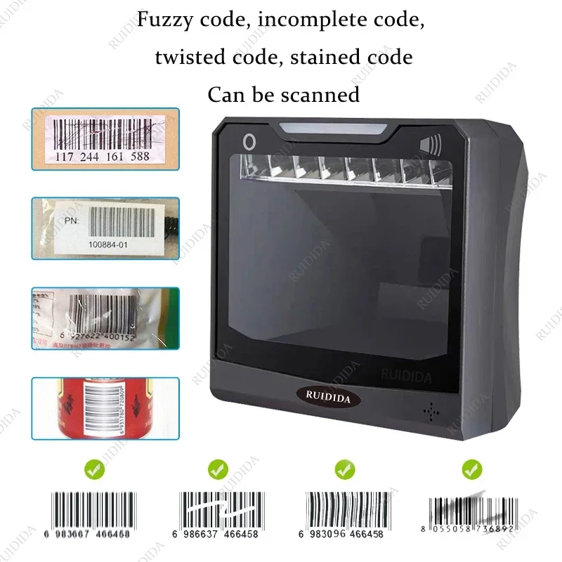 2d Barcode Scanner Table Bar code Reader Wired Big Desktop Scanner USB Hands-Free High Speed Reader qr Code for Supermarket