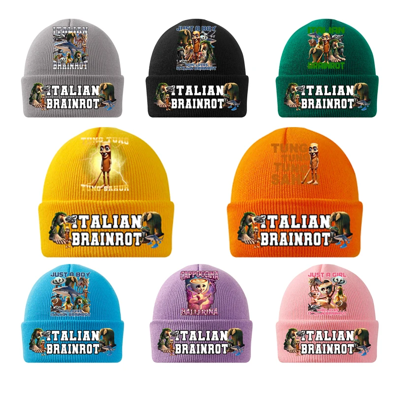 

Italian Brainrot Children's Knitted Hat Cartoon Anime Printed Warm Hat Outdoor Comfortable Windproof Hat Children Birthday Gift