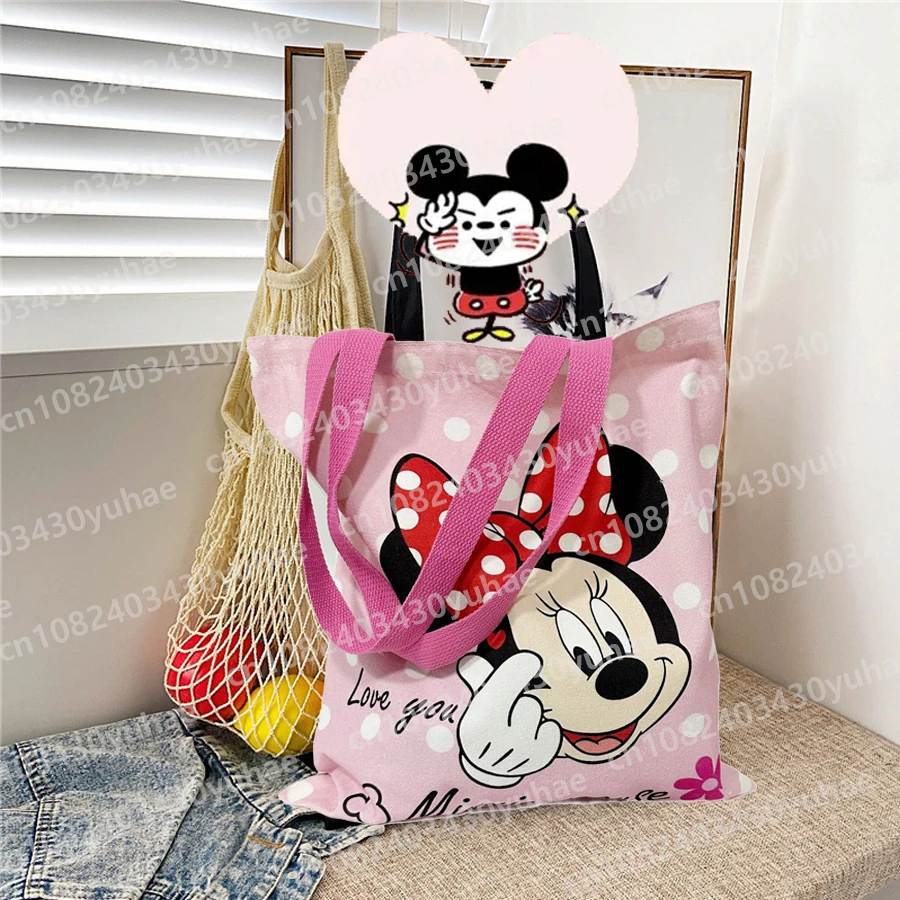 Disney Mickey Minnie Mouse Anime Canvas Creative Printed Pattern Handbag Large Capacity Cartoon Shoulder Bag for Women Girl Gift