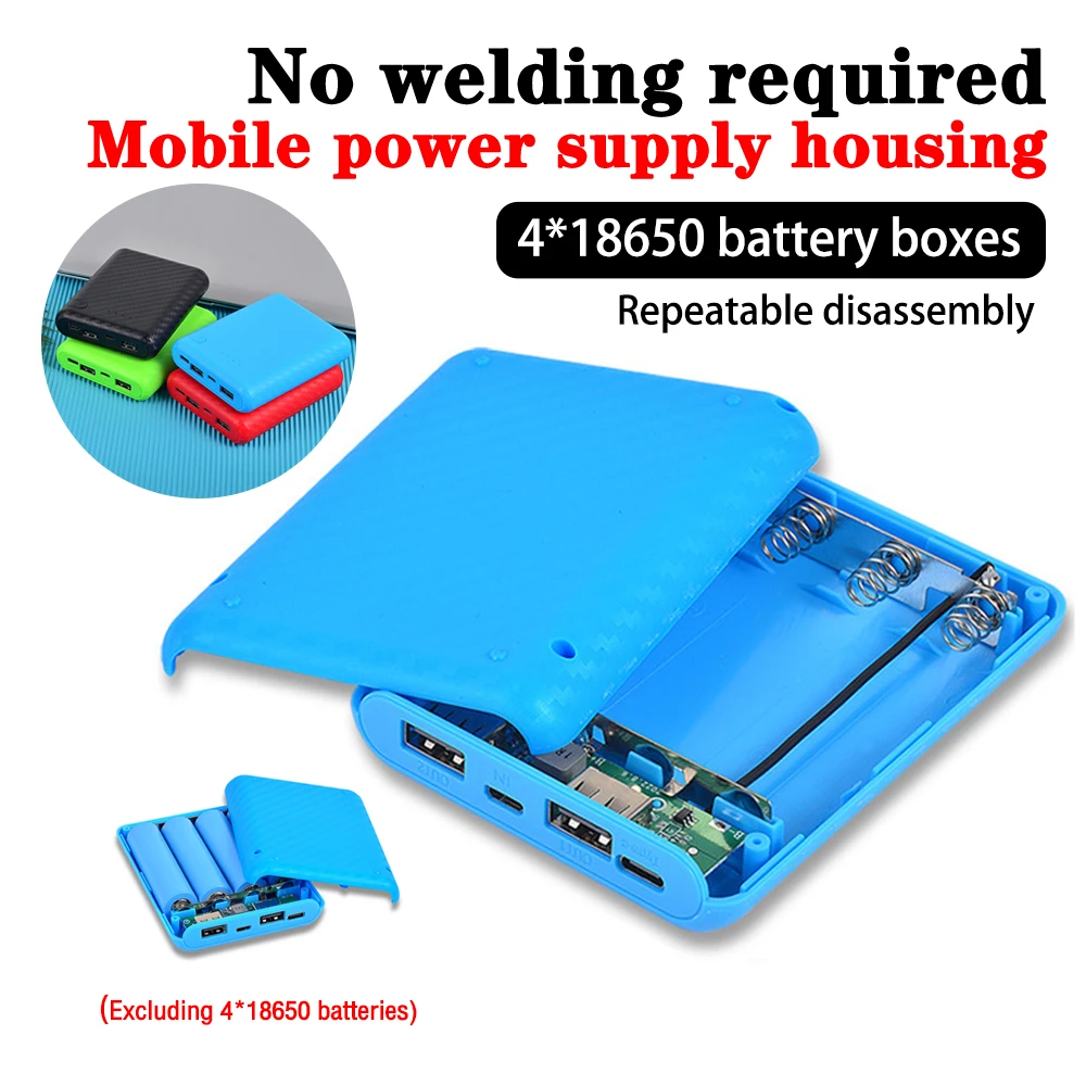 Welding Free and Detachable 4 * 18650Bbattery Box, Charging Bank Shell, Mobile Power Supply Sleeve Material