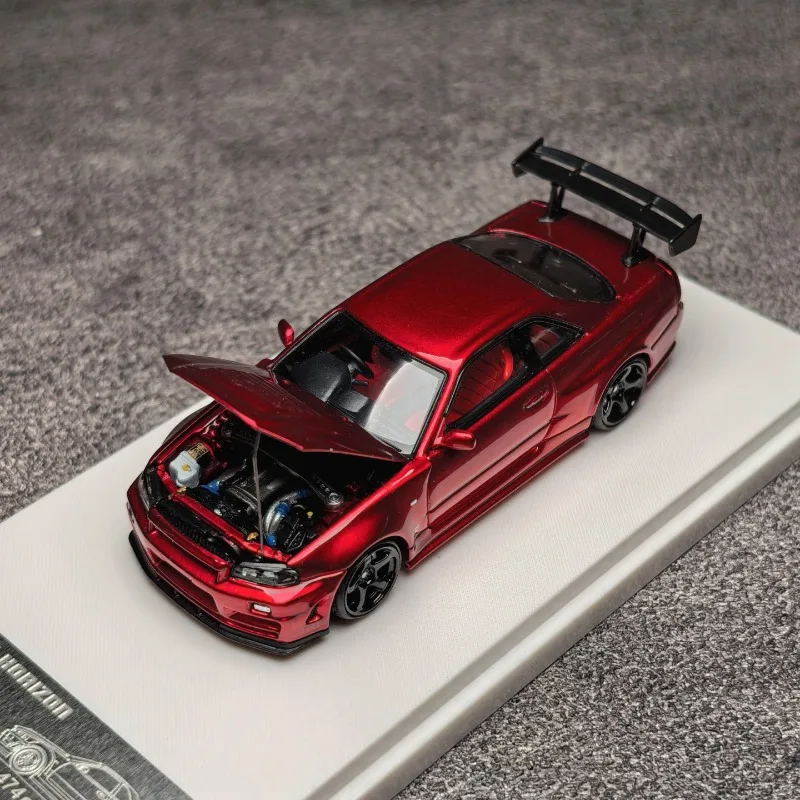 In Stock 1:64 GT-R (R34) Transparent Red Open Cover Alloy Car Model Die-Cast Static Car Model Creative Decoration Item Holiday