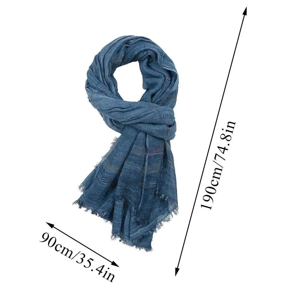 Vintage European Men Bandana Scarf Cotton Linen Yarn-dyed Scarves Men's Pashmina Tassel Long Shawl Male Bufanda Scarf