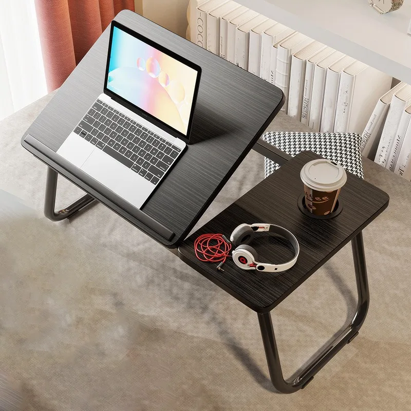 Bedside folding table - with cup holder, foldable laptop table, portable foldable adjustable table, suitable for beds, sofas