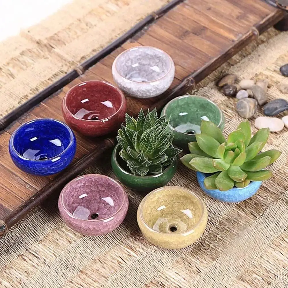 

Breathable Ice-Crack Glaze Ceramic Flowerpots Cute Perforated Succulent Flowerpot Mini Thickened Plants Planter Flower Plant