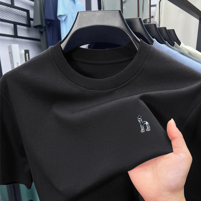 Light Luxury Short Sleeved T-shirt for Men's Summer New Fashionable and Casual Versatile Loose Round Neck Half Sleeved Top