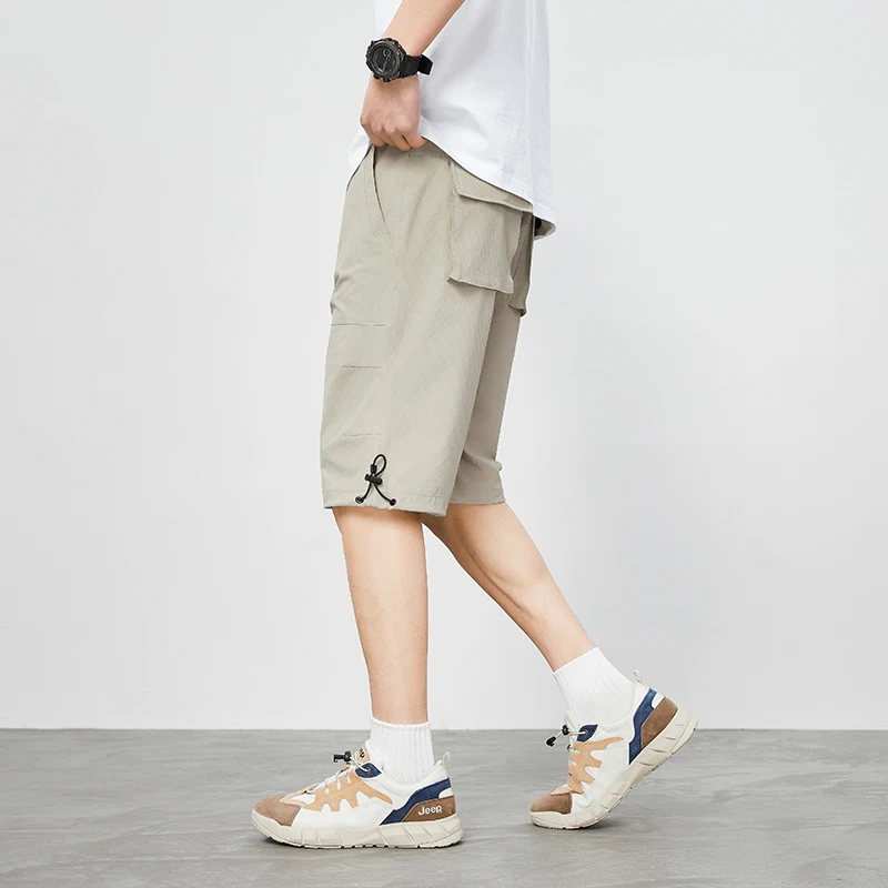 New Waterproof Outdoor Sports Fashion And Versatile Over The Knee Workwear Shorts Men'S Summer Casual Thin Loose 5-Point Pants