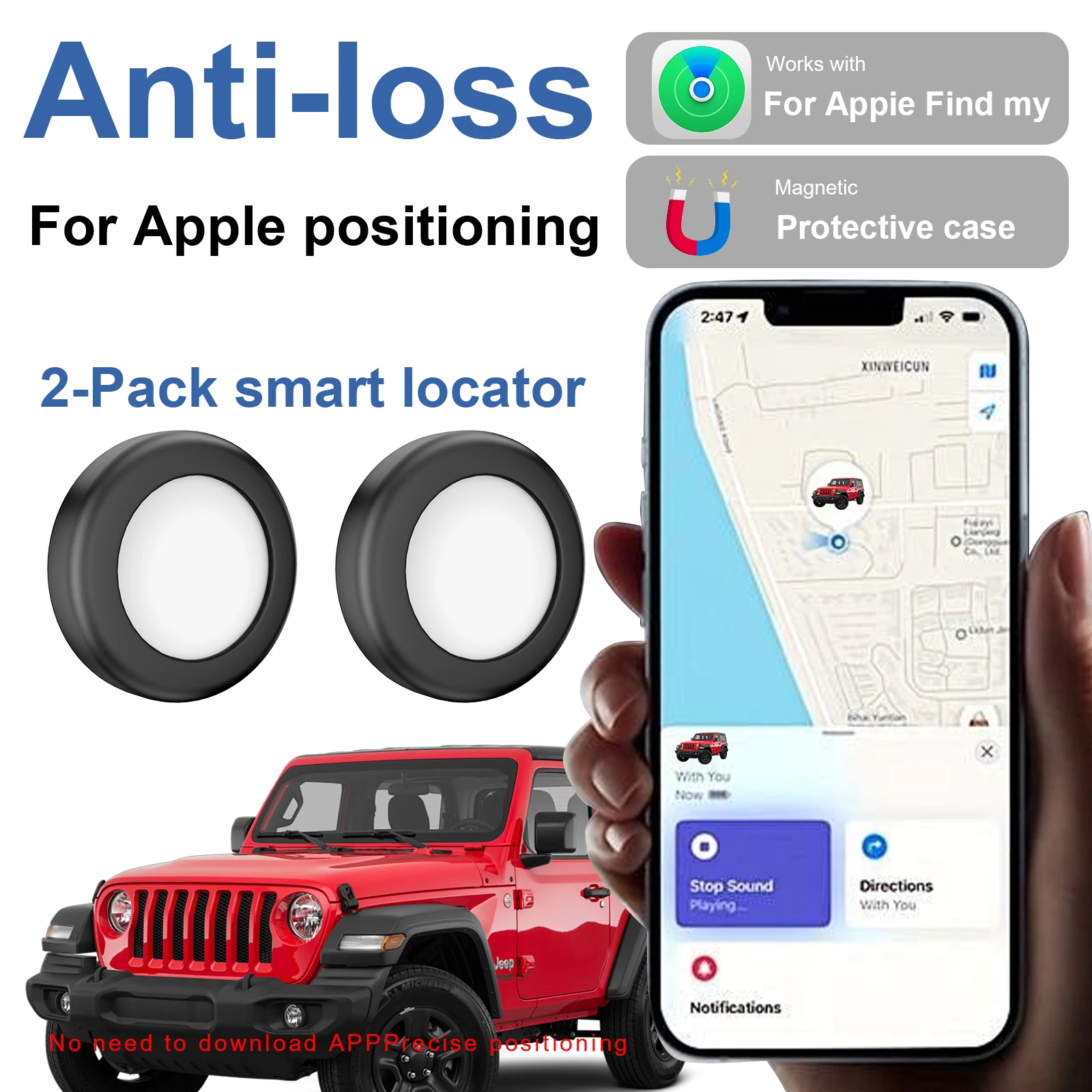 

2-Pack AirTag GPS Tracker — Compatible with iOS Find My (iOS Only) — Smart Item Finder Tag for Any Object