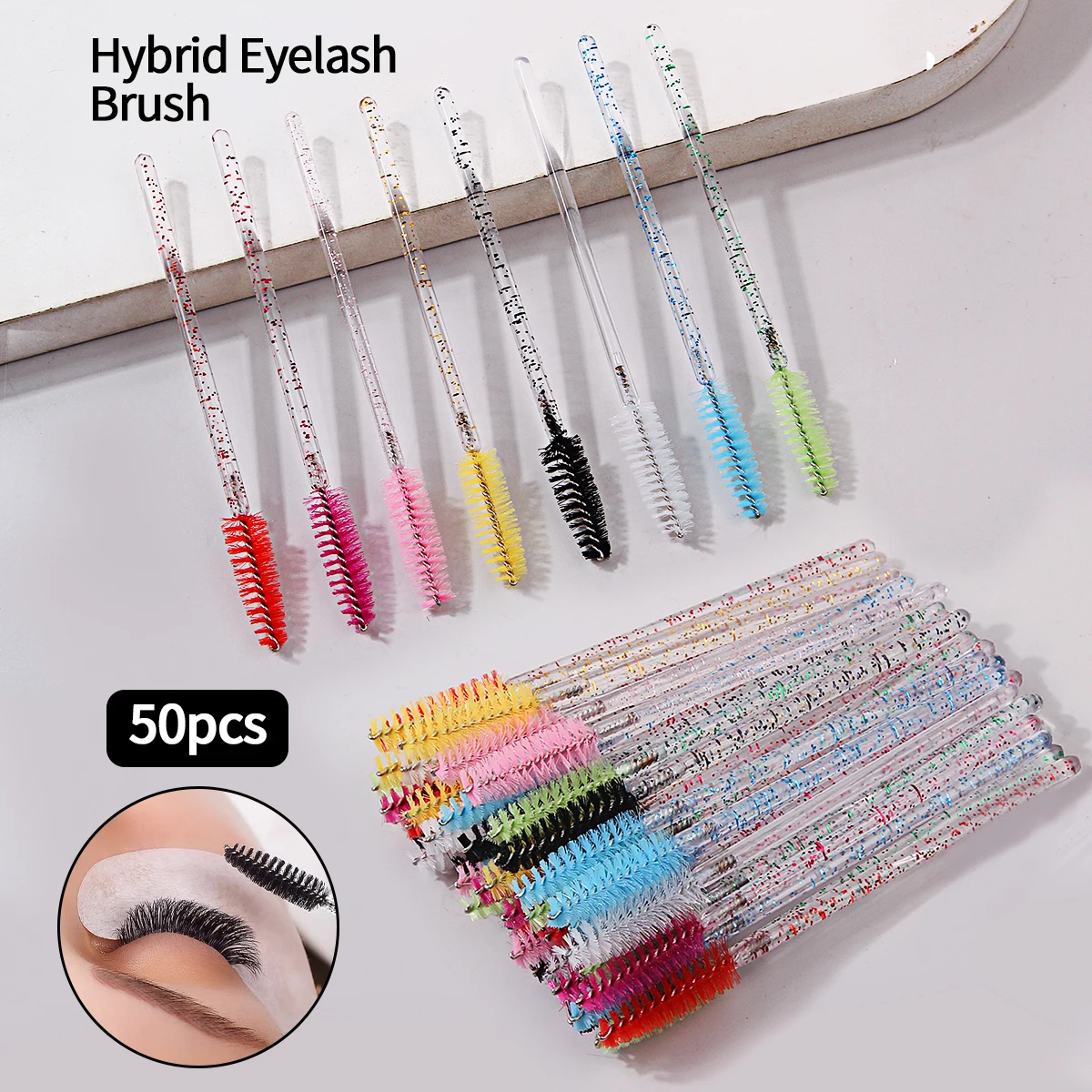 50PCS mixed-color mascara brush, eyebrow brush, spiral brush, portable eyelash extension, eye makeup brush, beauty tools
