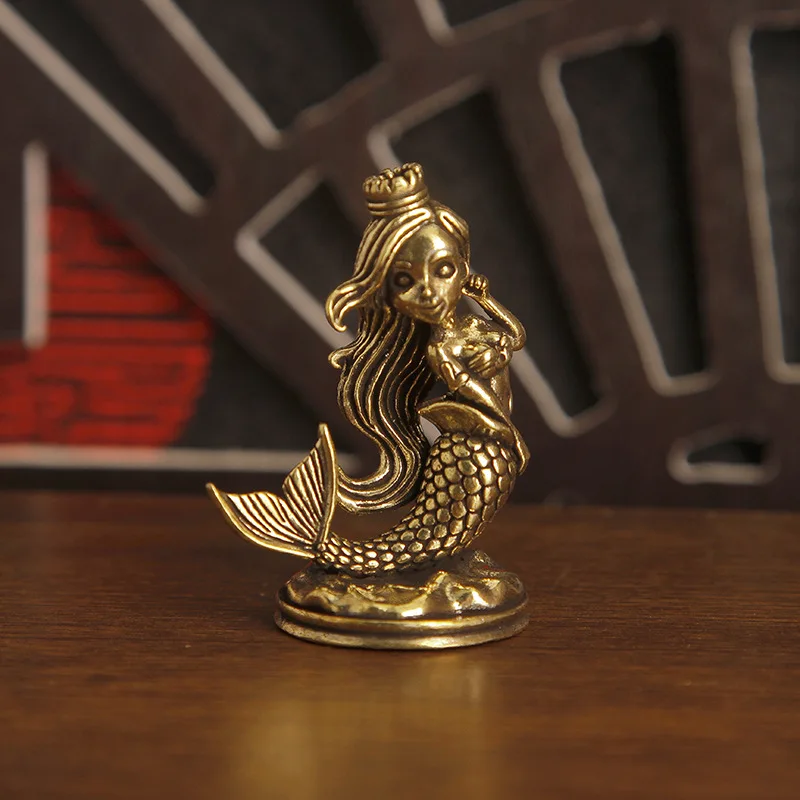 1 piece of creative brass deep sea mermaid ornaments mermaid princess small ornaments desktop decoration copperware