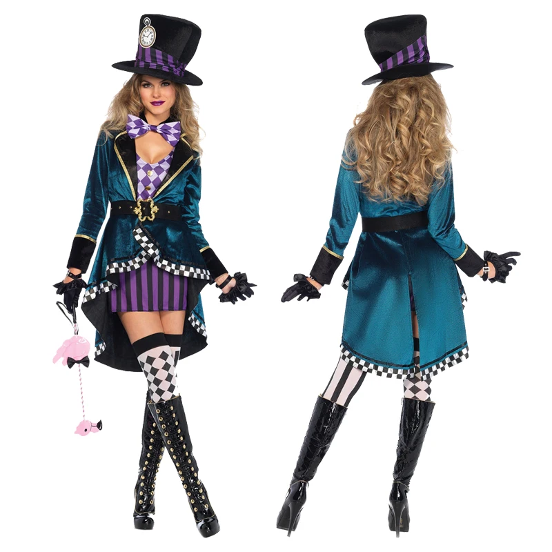 Women's Alice Crazy Hat Adult Magic Performance Custome Night Club Trainer Stage Performance Halloween Costume Cosplay Suit