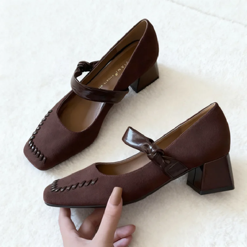 

Модные женские туфли Мэри Джейн на массивном каблуке с вышивкой, пикантные элегантные дизайнерские туфли на каблуке с квадратным носком, удобные офисные формальные туфли-лодочки