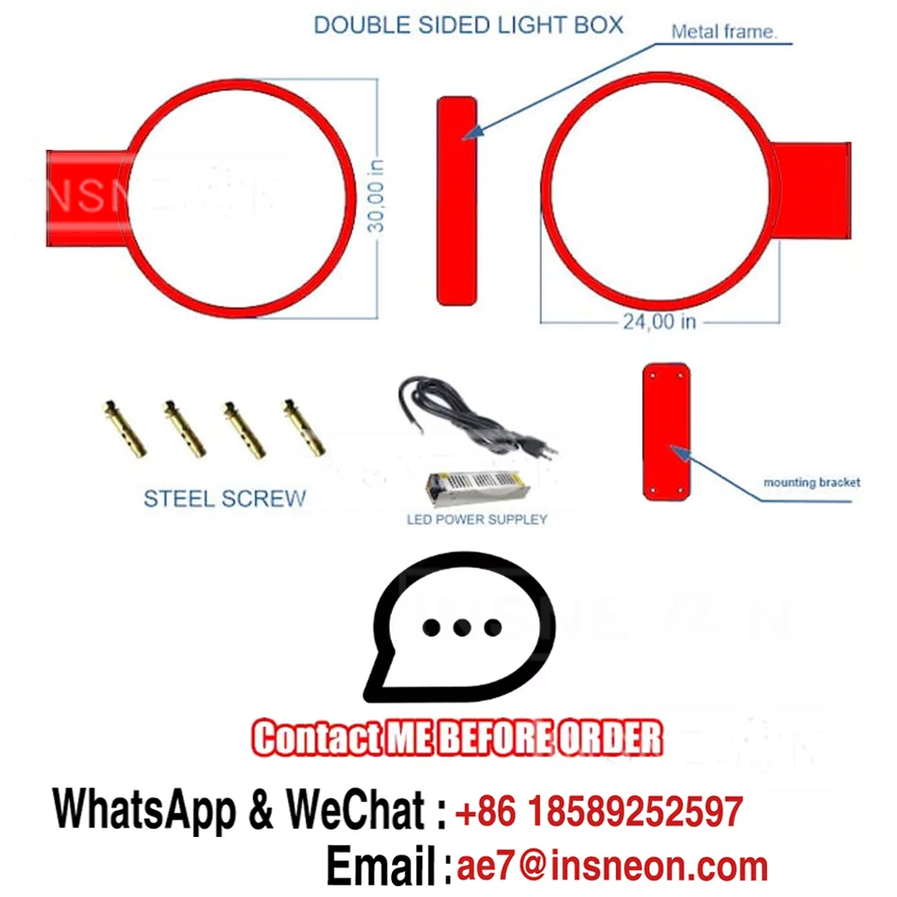 علامة شعار مضيئة مخصصة علامة شخصية مزدوجة الجوانب: صندوق دائرة شفرة ضوء لافتات إعلانية جدار Led شريط النيون الحلاق #6