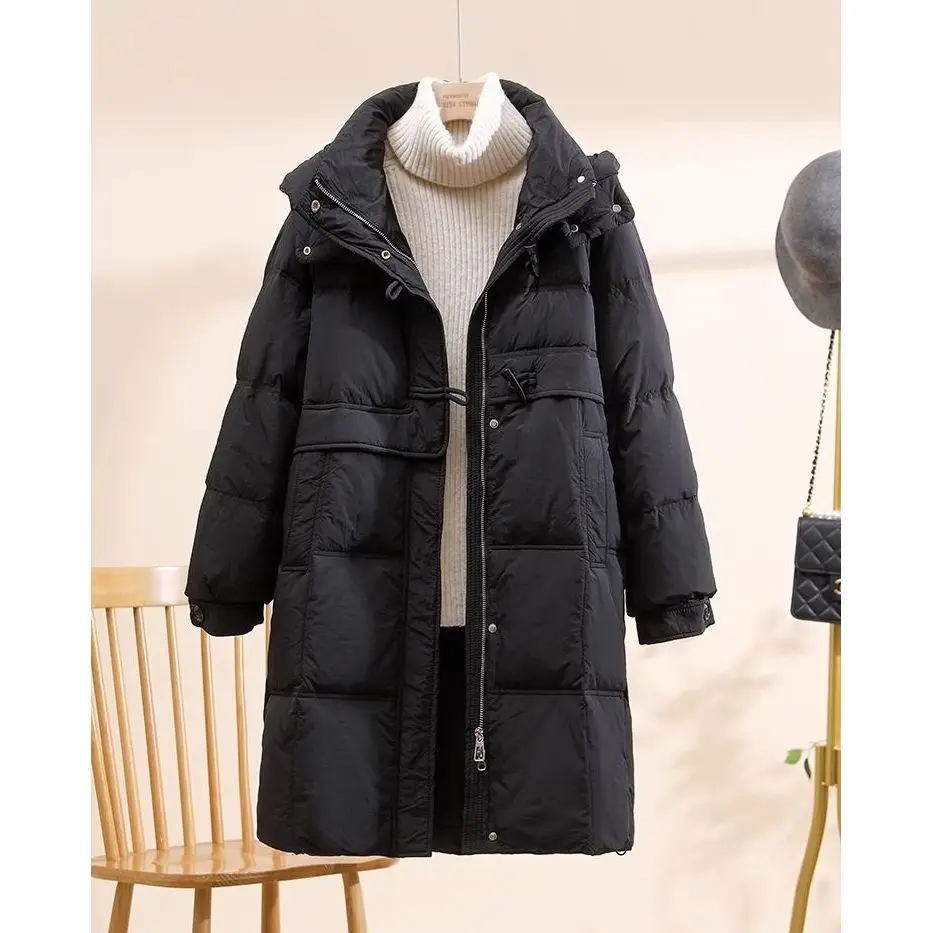 

Women's down Cotton Jacket Hooded Mid-Length Loose Fitting Thick Warm Winter Coat Korean Style plus Size Comfortable Outerwear