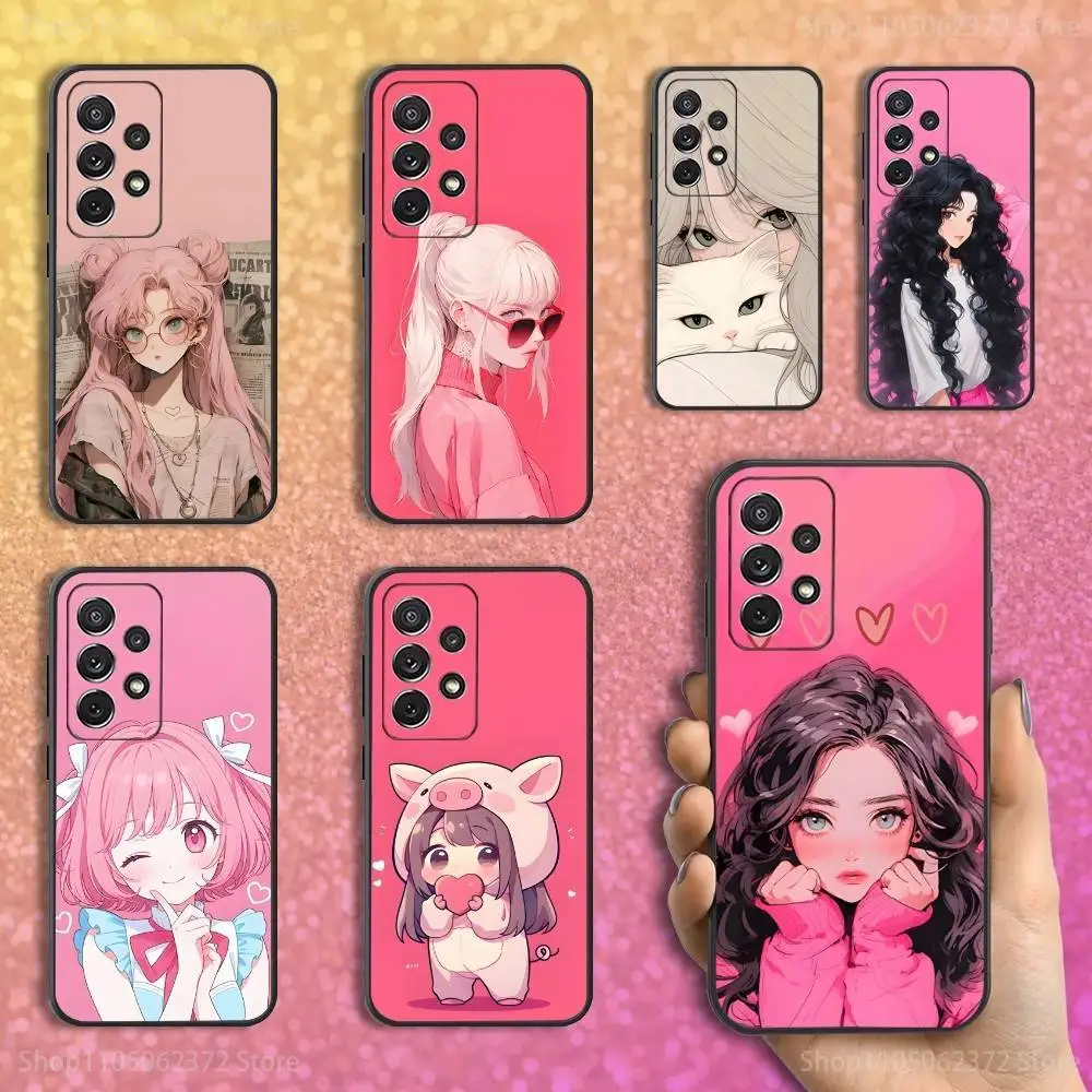 

Beauty Art Pink Girl Phone Case For Samsung S25,S24,S23,S22,S21,S20,S10,Ultra,Plus,Lite,FE,Soft Silicone Black Cover