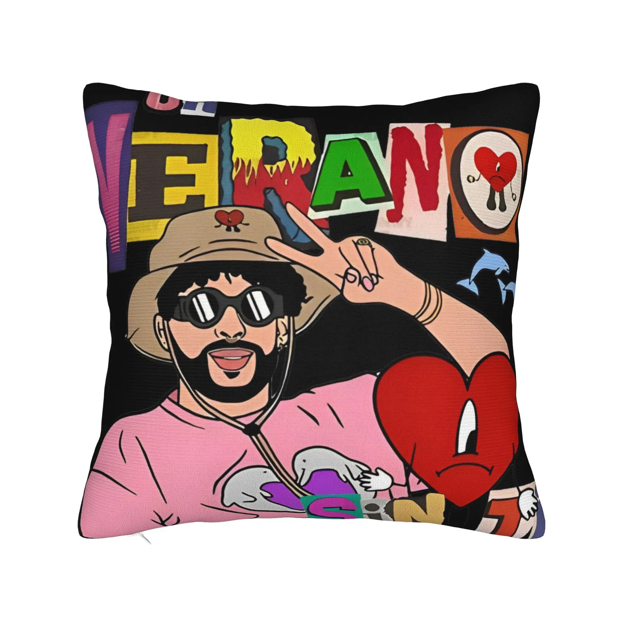 Bad Bunny Square Pillow Case  Cushion Covers Awesome Zipper Decor Pillowcase for Sofa 45x45cm