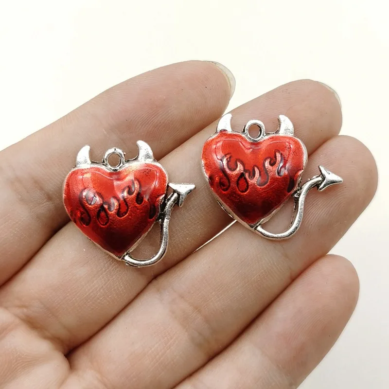 10Pcs Fashion Gothic Little Devil Heart Charms Alloy Pendent For Keychain Earring Bracelet Necklace DIY Crafts Jewelry Make