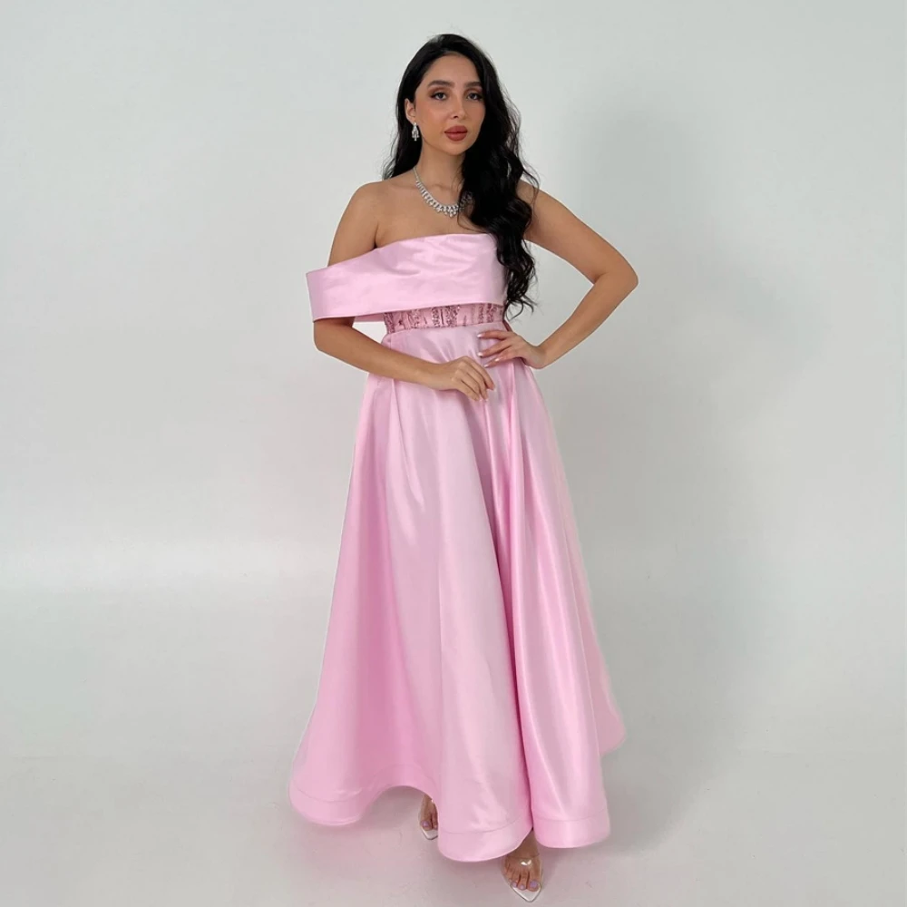 Vestido de Quinceañera de satén con lentejuelas, traje sencillo de un hombro, largo hasta el suelo, Formal para ocasiones