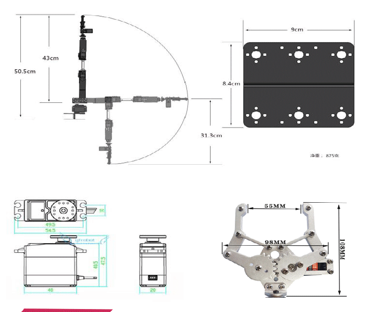 6-teiliges Robotik-Set, pädagogischer Roboter-Manipulator, Metalllegierung, Arduino-Arm-Servo MG996 für Arduino-Roboter, DIY-Kit, programmierbares Kit – Detail 8