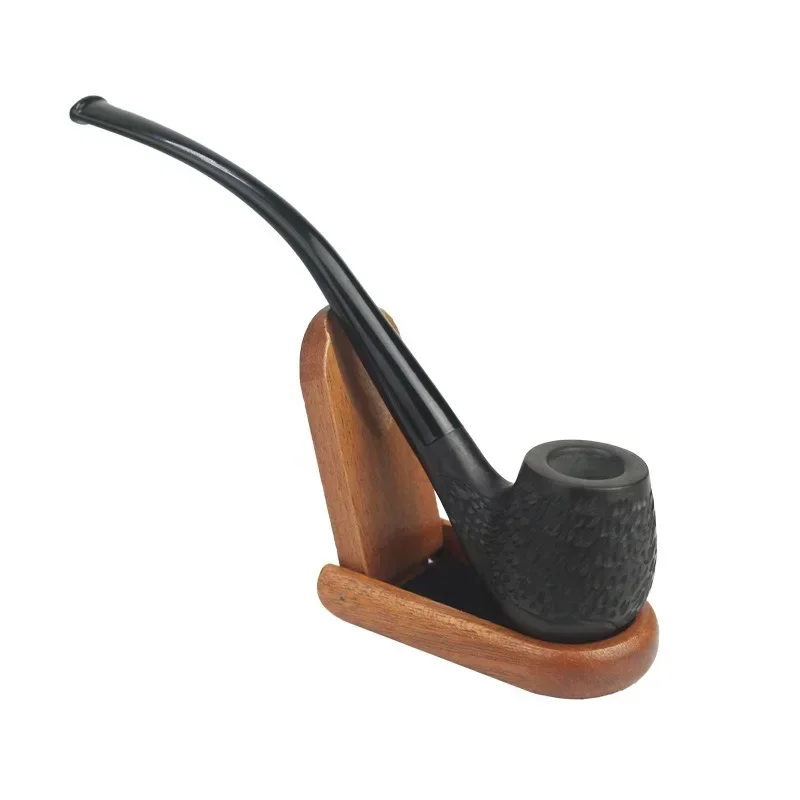 

1PCS Classic Ebony Wood Pipe 3mm Filter Long Smoking Pipe Multifunction Metal Tool Wooden Stand Handmade Tobacco Pipe