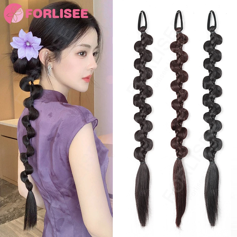 1/2 قطعة الشعر التمديد مضفر ذيل حصان موضة طويلة تويست مضفر ذيل حصان الاصطناعية تمديد إكسسوارات الشعر الهيب هوب Y2K فتاة