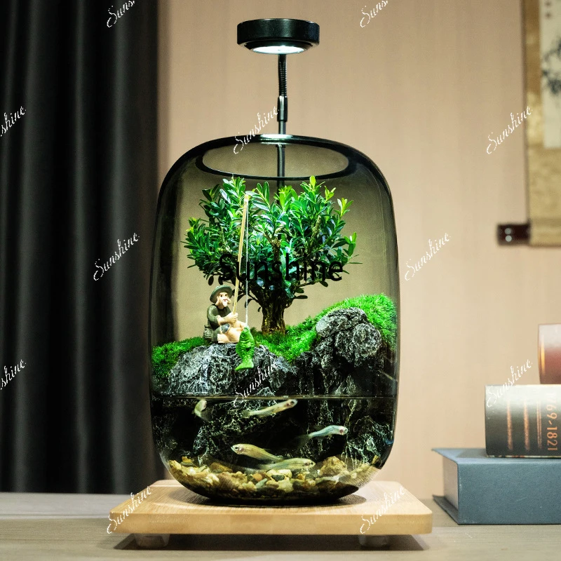 

Mini Aquariums Indoor Glass Fish Tank Desktop Moss Micro-landscape Aquariums Modern Decoration Terrarium Fish Tanks with Lamp