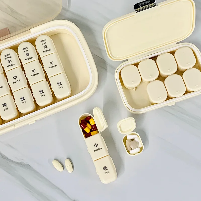 Pill Box Three Meals A Day Portable Medicine Dispenser Seven Days A Week Medicine Sealed  Large Capacity Dispenser Containers