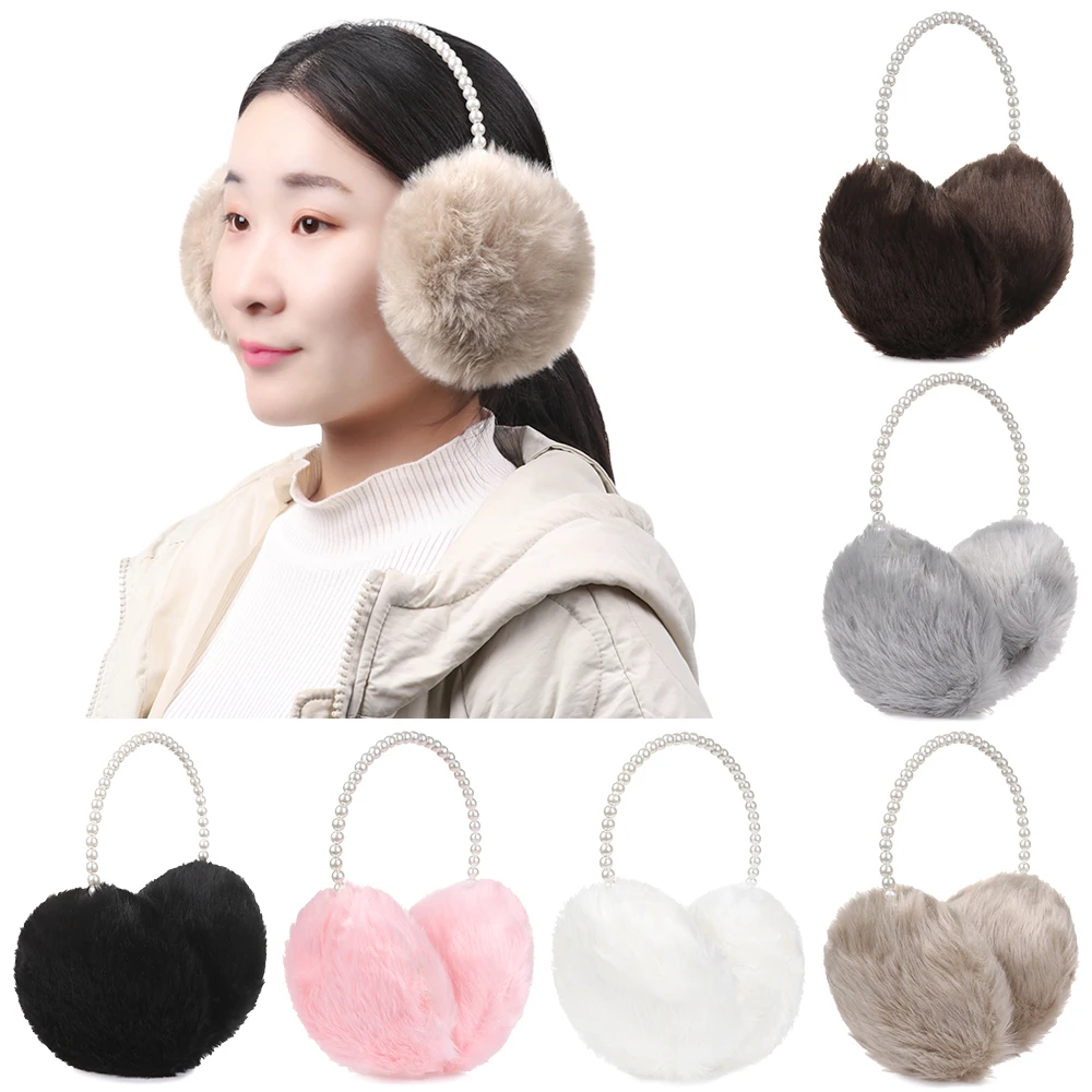 1pc Novelty Pearl Winter Earmuffs Women Fur Earmuff Ear Warmers Girls Imitation Rabbit Plush Warm Ear Muff Ear Hair Accessories