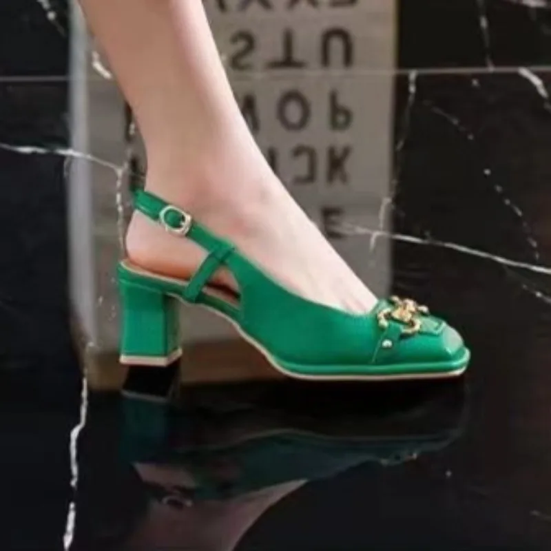 Women Mid-heel 5.5CM new Summer French Style Back Empty Female Thick Heel Square Toe Mary Jane Shoes - view 5