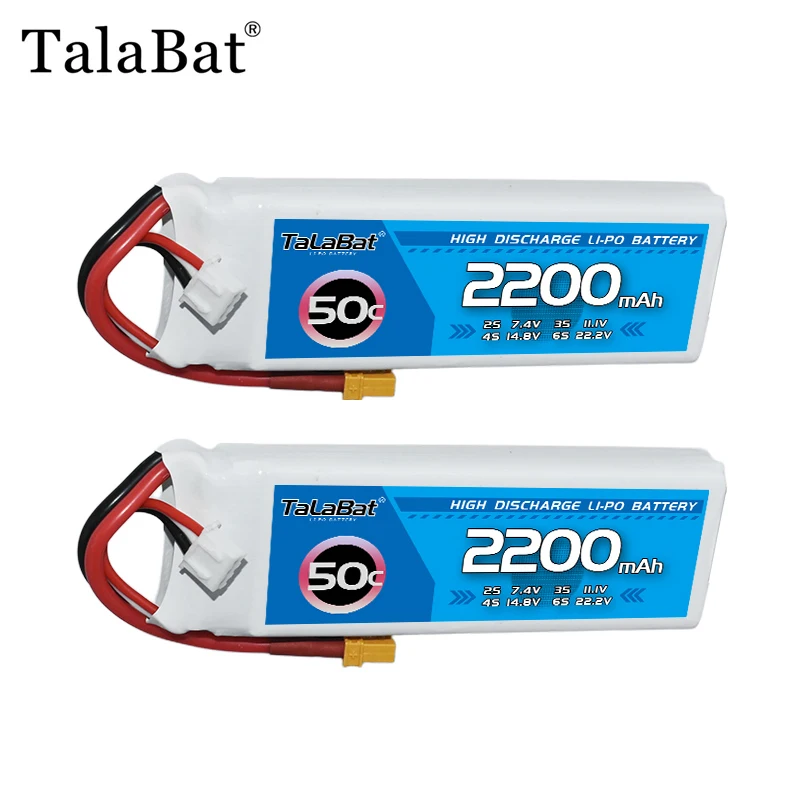 

2Pcs NEW TalaBat 7.4V 2200mAh 50C Lipo Battery For RC Helicopter Quadcopter FPV Racing Drone Parts 3S Battery