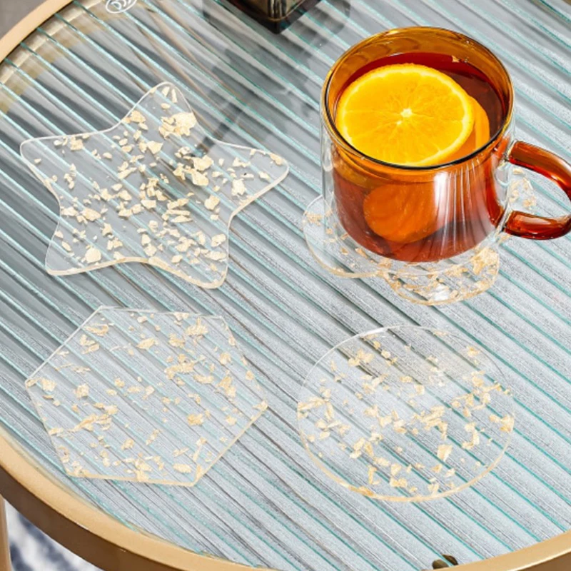 Heat Insulation Silicone Cup Coaster Attractive Elegant Gold Foil Decor Acrylic Mat Anti-cracking Cup Pad Coffee Table Decor