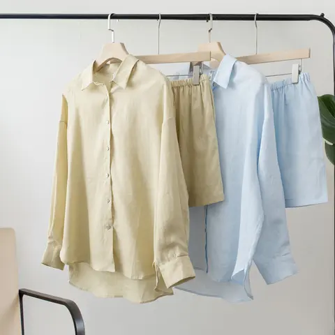 Women 2025 Summer Casual Linen Blouse Shorts Sets