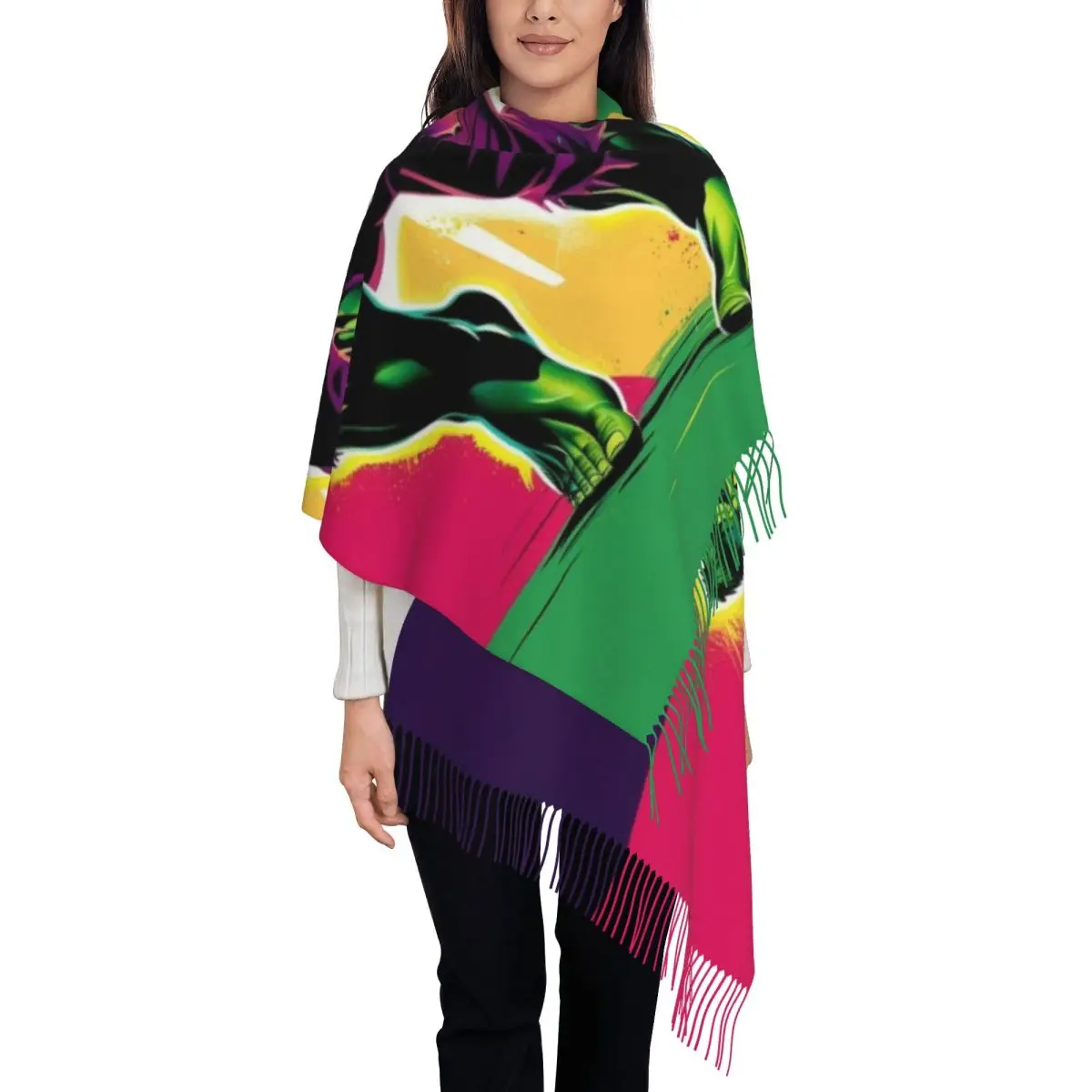 

Женский шарф с кисточками из мультфильма Халка на заказ, мягкие шали, женские зимне-осенние шарфы