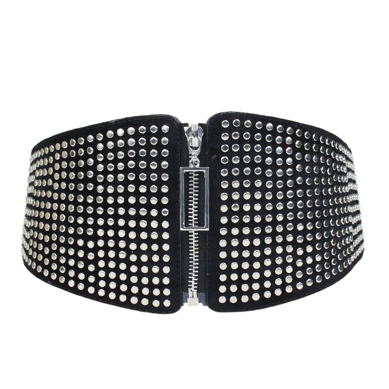 Широкий эластичный корсетный пояс в стиле панк с инкрустацией заклепками, женский пояс в готическом стиле, большие размеры, эластичные пояса, большие дизайнерские ремни для женщин, пояс