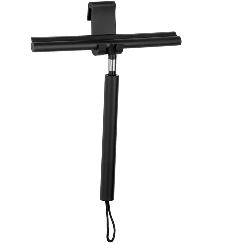Window Scraper Glass Scraper Cleaner Telescopic Rod Adjustable Glass Scraper Black and Soft Rubber Bracket