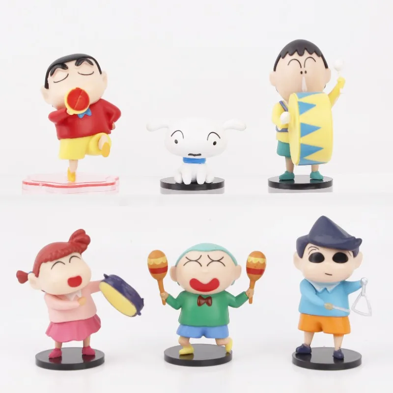 Music Crayon Shin-chan 5PCS Nohara Shinnosuke PVC Statue Action Figurine Desk Collectible Anime Model Toys Figures Gift