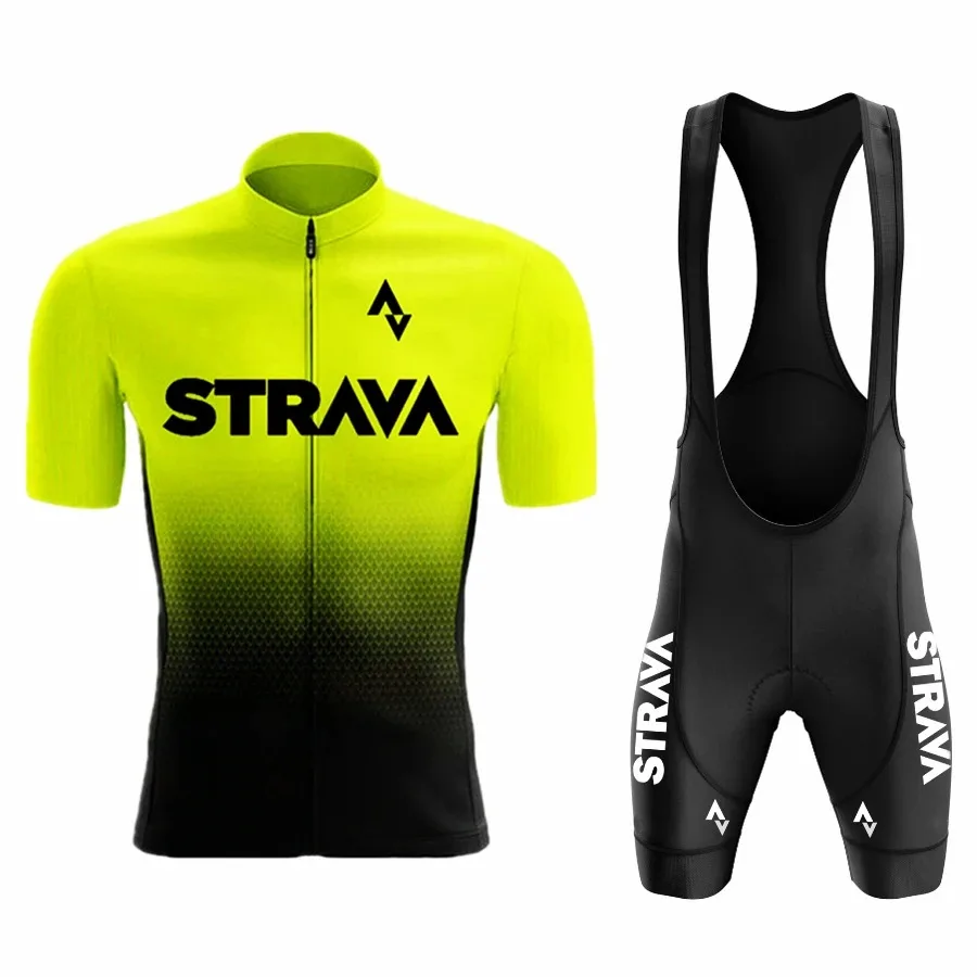 2024Strava Pro Bicycle Team Short Sleeve Maillot Ciclismo Men\'s Cycling Jersey Sets Summer Breathable Cycling Clothing Suit