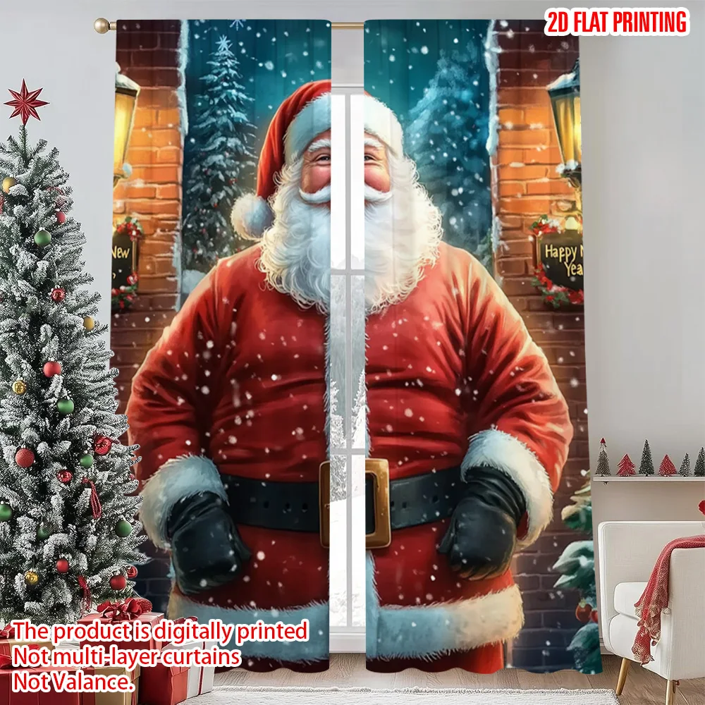 

2pcs 2D flat printing Merry Christmas Popular Party Window Curtains Father Christmas (2) Versatile Durable Polyester Without