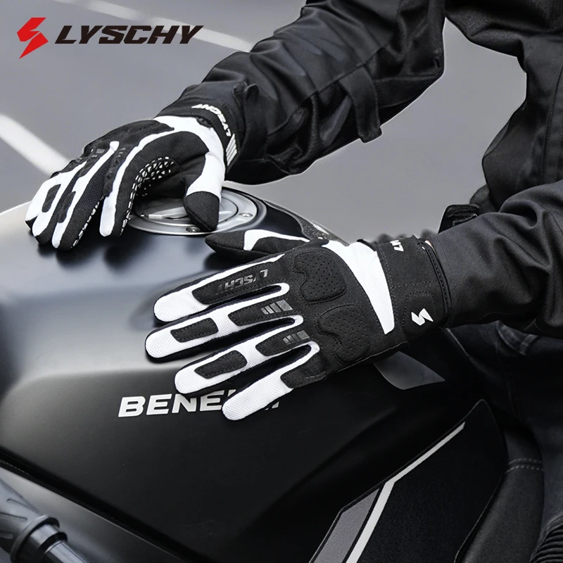 

LYSCHY Summer Mesh Breathable Motorcycle Gloves Full Finger Perforated Motorbike Abrasion Resistant Touch Screen Motocross Gear