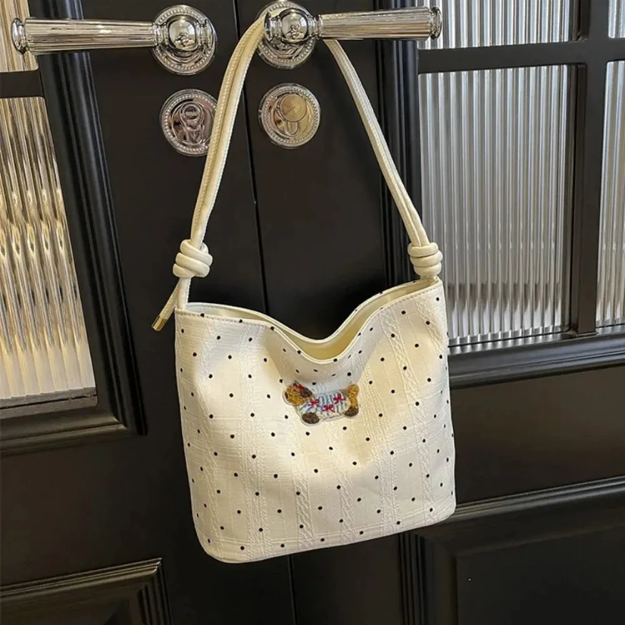 

2024 New Wave Point Shoulder Bag Kawaii Adjustable Handbag Cartoon Large Capacity Storage Bag