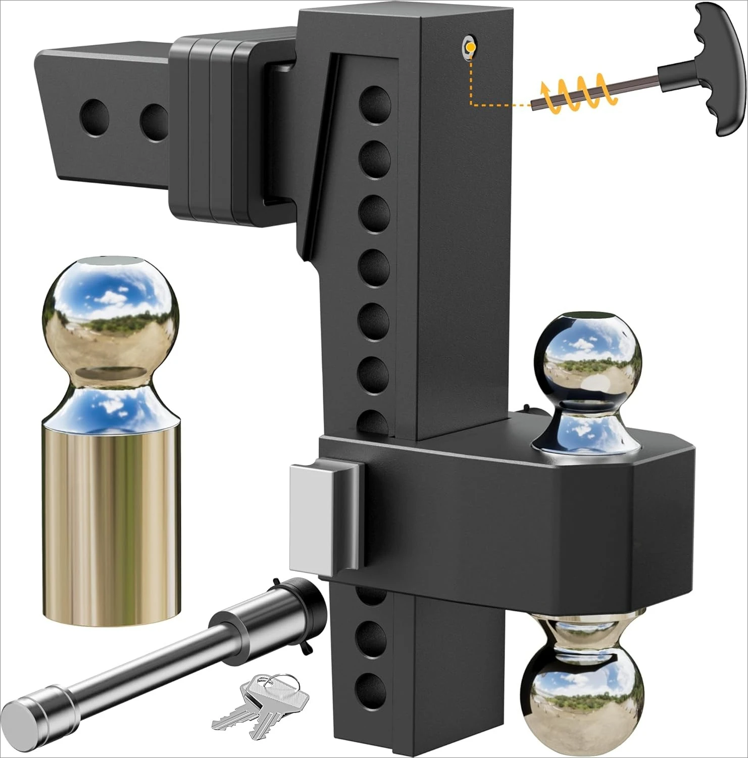 Engate receptor de 2,5 polegadas, bola dupla (2'', 2-5/16'', cabe em engate receptor de 2,5, engate suspenso de 10 polegadas, engate GTW de 18,500 LBS