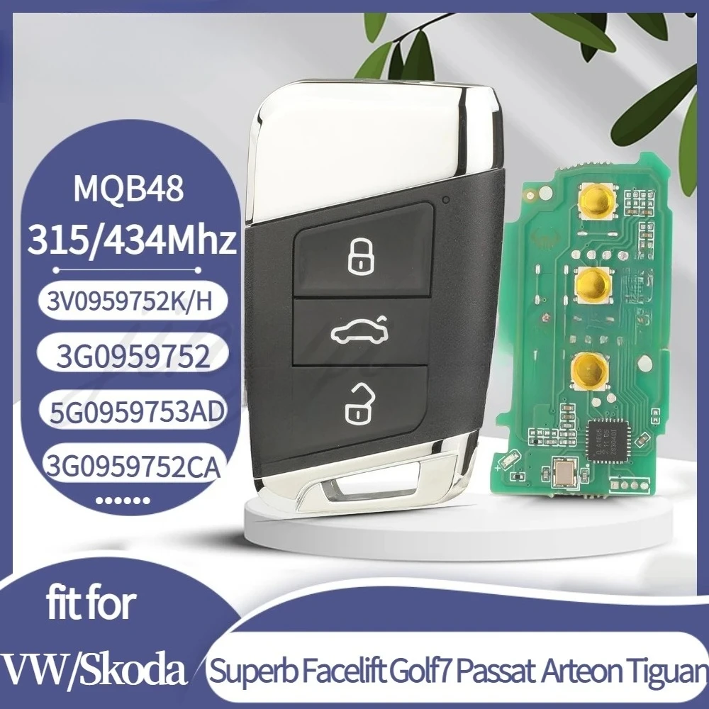 

Умный дистанционный ключ MQB48 315/434 МГц для VW Superb A7 Passat Variant Facelift Golf7 Arteon Tiguan Magotan B8 2015-2019