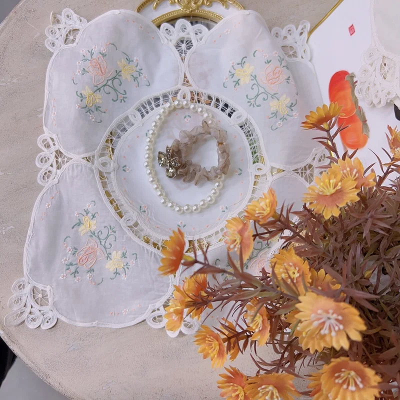 1PC arancione marea ricamata rosa copertura quadrata sciarpa fazzoletto filato di cotone 38x38 cm