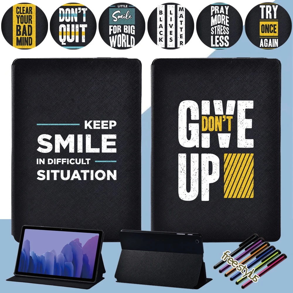 Tablet Case for Samsung Galaxy Tab A7 10.4 (2020) T500 T505 Stand Cover Flip Funda Phrase Pattern Protective Shell + Free Stylus