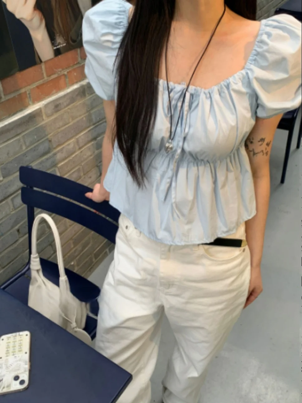 Coreano Sle ort Sve irt mujer oxígeno azul burbuja Sve Tie Ne Commute viento corte recto verano irt para damas