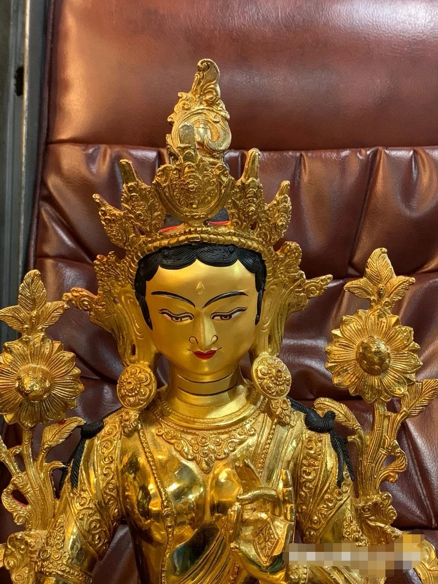 HOME family effective 46CM large bless safety good luck gilding Green Tara Godness Guan yin Buddha