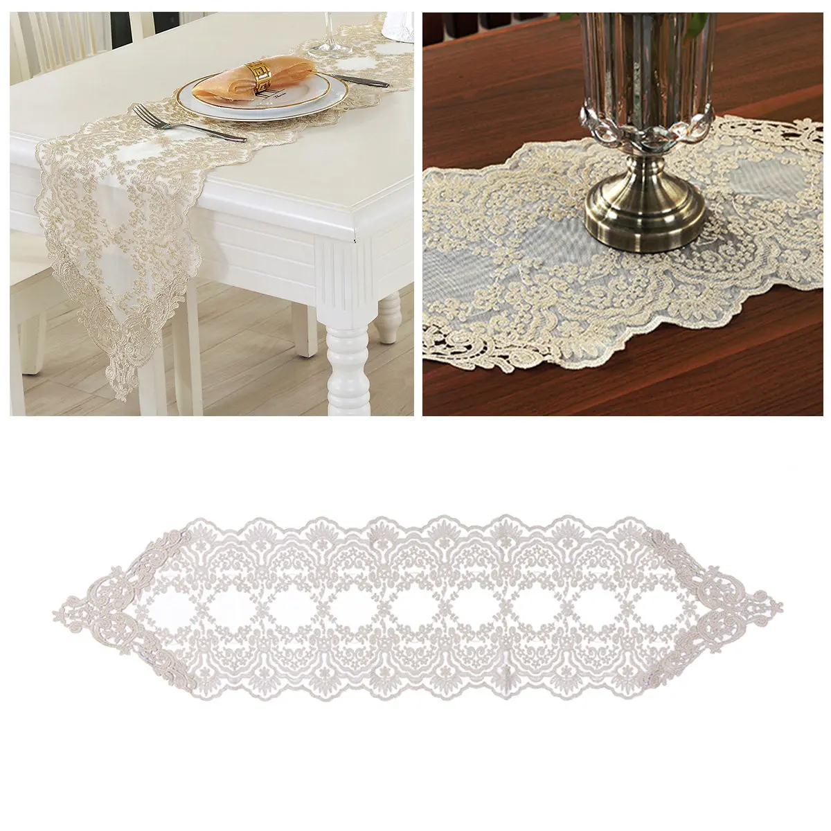 Floral Lace Table Runner Embroidery Tablecloths Decoration Bedside Cover Embroidered